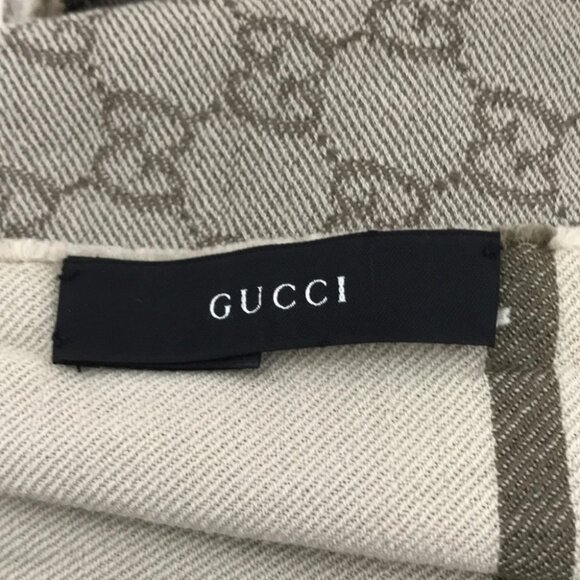 Auth GUCCI - Gray Beige Dark Brown Wool Scarf - Picture 3 of 7